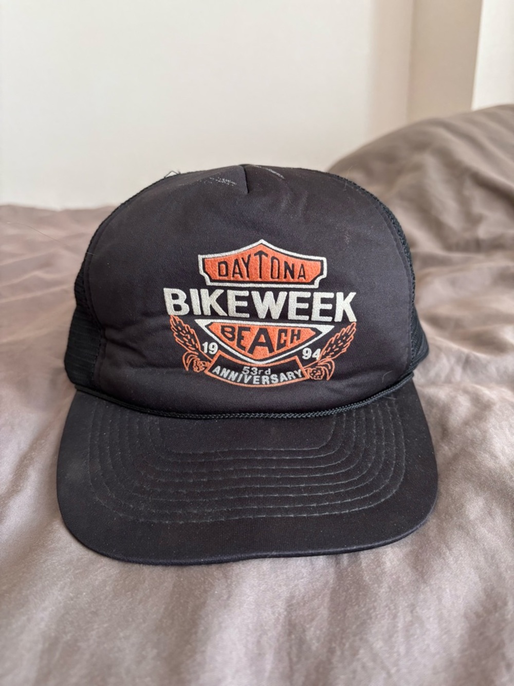 Vintage Daytona Bike Week Beach Trucker Hat - Black with Orange & White Logo OS